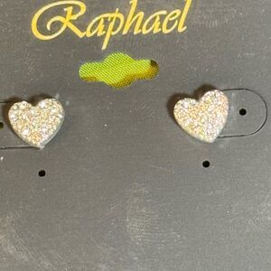 Raphael Silver Tone CZ Pave Heart Post Earrings .3 inch